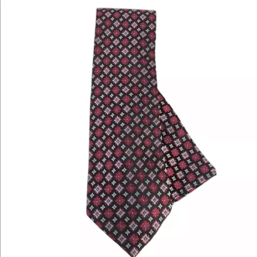 Bruno Piattelli Roma Men's Tie Hanky Set Black Red Silver 100% Silk 3.5" Wide